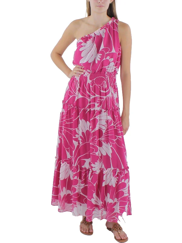 Womens Chiffon One Shoulder Maxi Dress