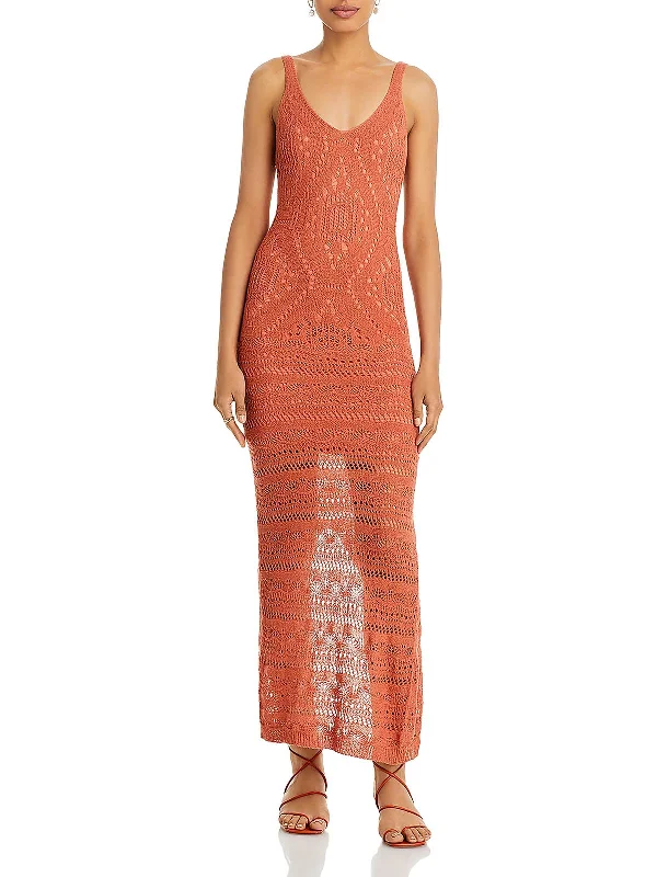 Womens Crochet Front Slit Maxi Dress