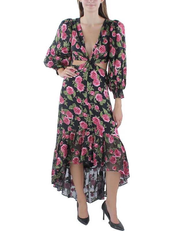 Womens Twist Front Floral Print Maxi Dress