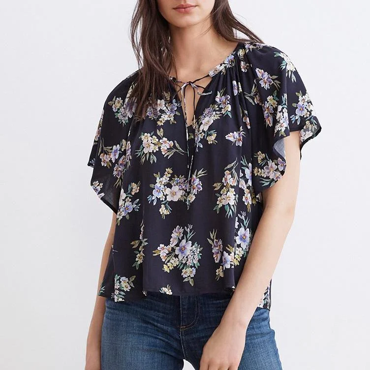 Delmis Printed Challis Sleeve Top (Bellflower)