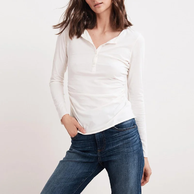 Fan Gauzy Whisper Long Sleeve Henley Tee (White)