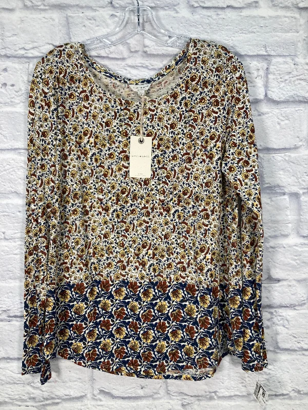 Top Long Sleeve By Lucky Brand In Blue White Yellow, Size: L