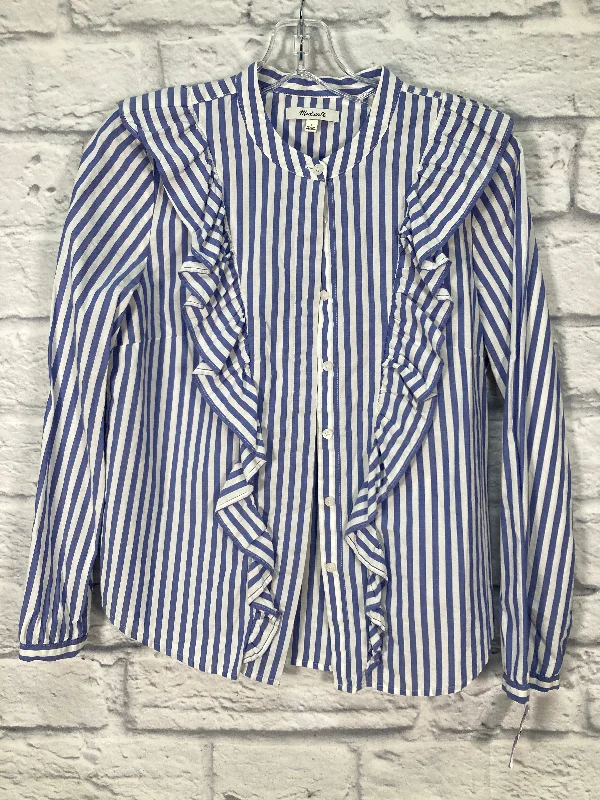 Top Long Sleeve By Madewell In Blue White, Size: S