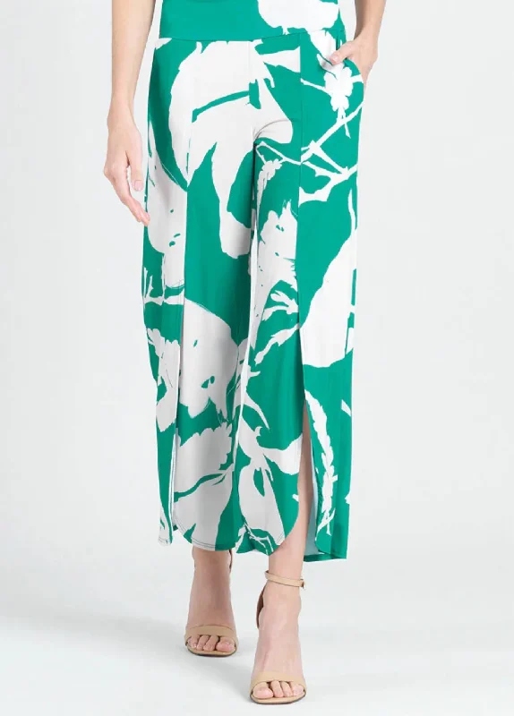 Front Slit Ankle Petal Pant In Green/ivory