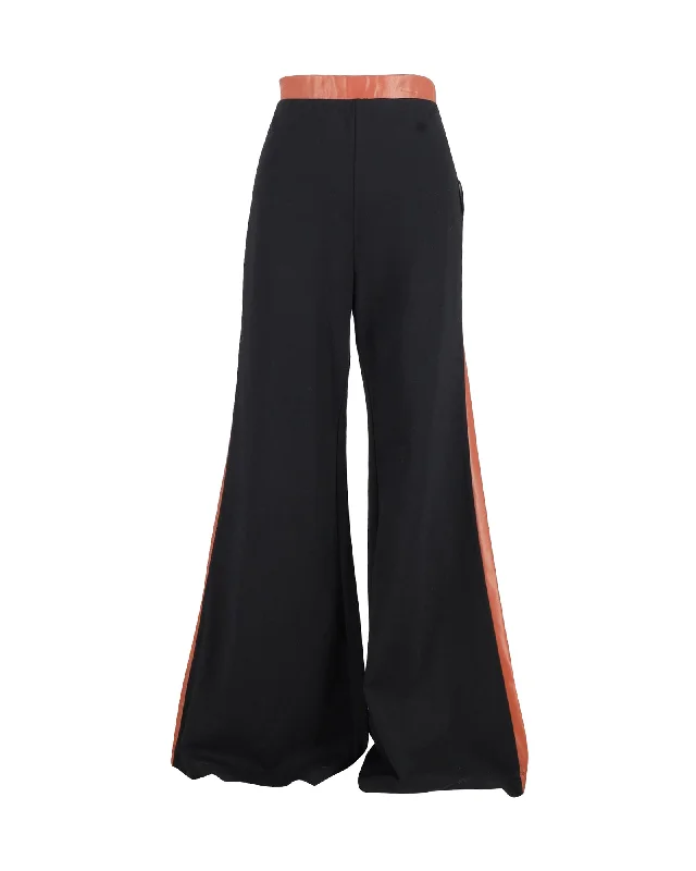 Staud Milo Contrasting Trim Flared Pants in Black Viscose