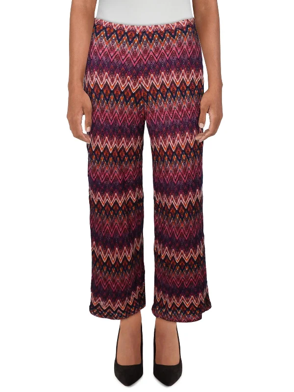 Womens High Rise Printed Wide Leg Pants