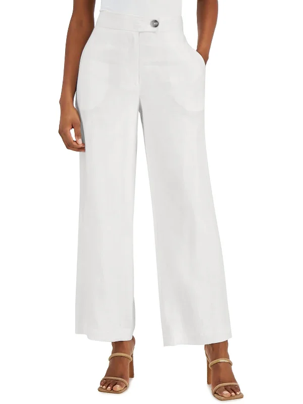 Womens High Rise Solid Wide Leg Pants