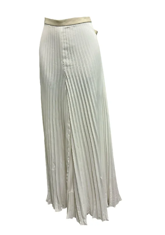 Women's Pleated Wide Pant With Leather Waist In Cream