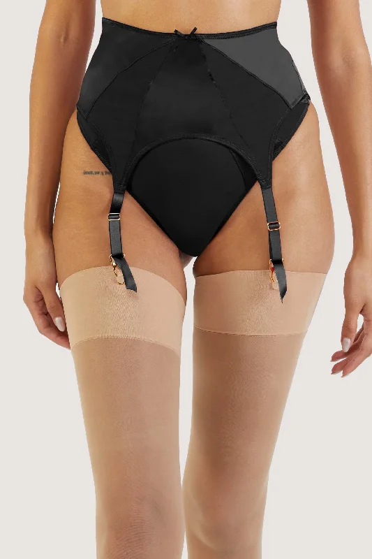 Etta Black Mesh And Satin Suspender Belt