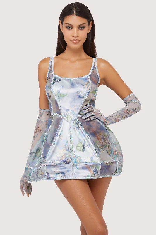 Gracie Renaissance Print Boned Underbust Mesh Mini Dress