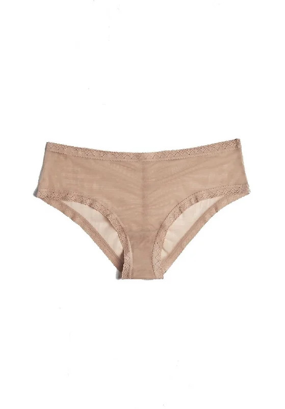 Mesh Lace Trim Hipster Panty In Malt