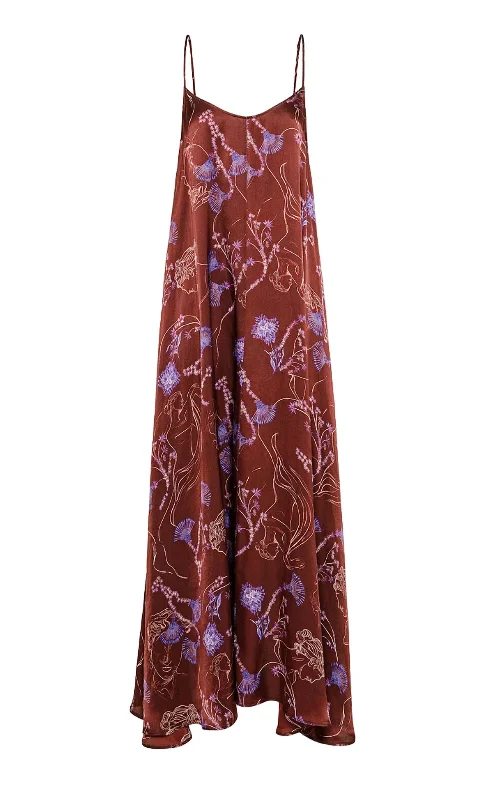 Women's Musa Print Silk Satin Slip Dress In Chocolate