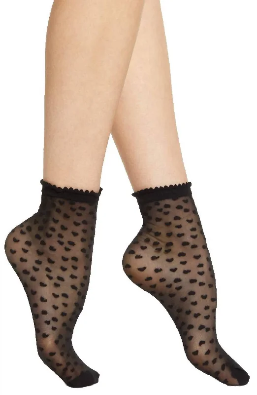 Women's Sheer Heart Anklet Socks In Black