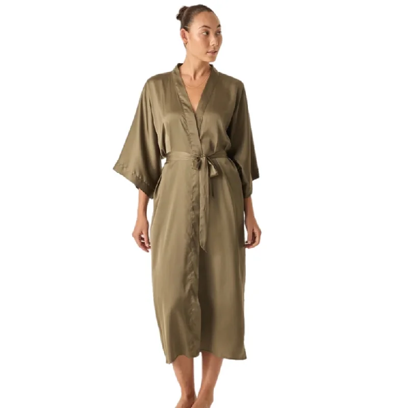 Gingerlilly Florence Olive Satin Robe