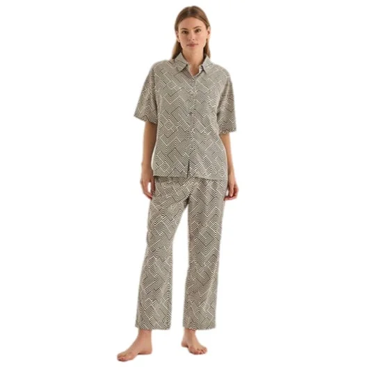 Gingerlilly Telisha Olive Geo Cotton PJ Set