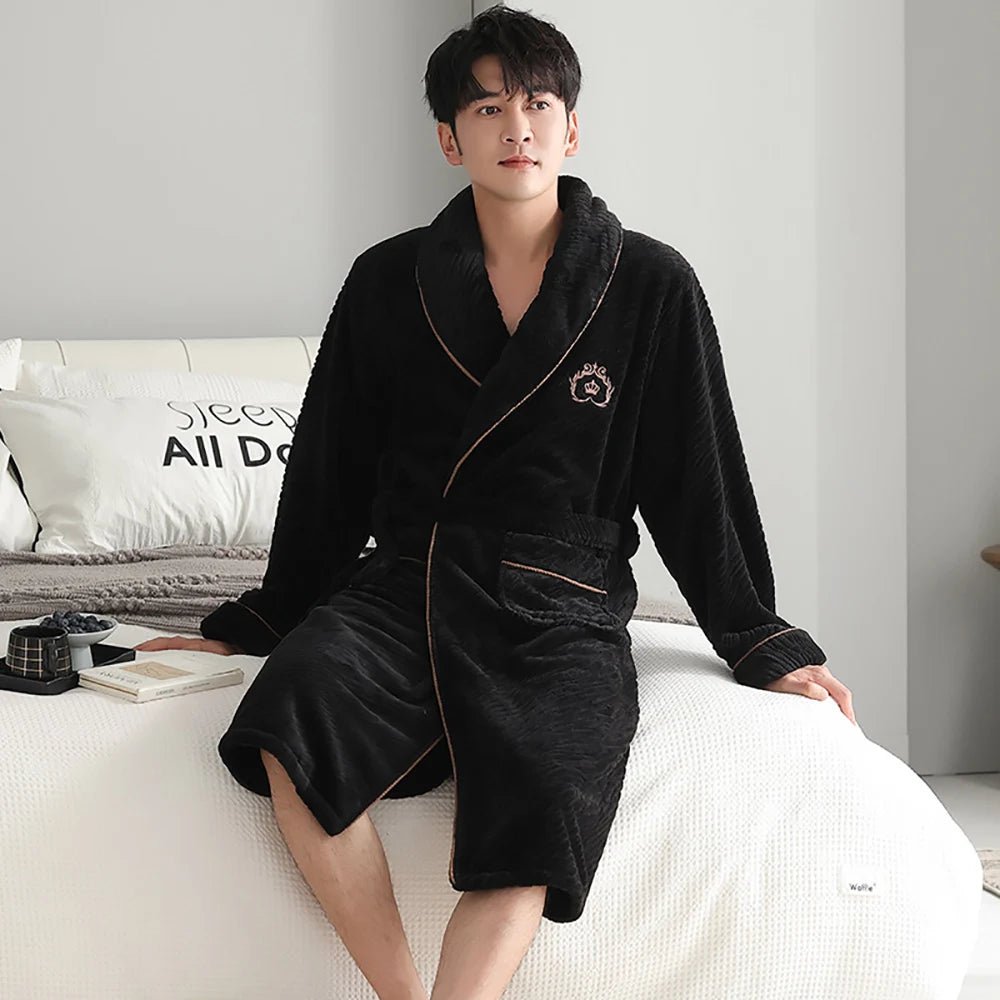 4XL Big Size Pijamas For 110kg Men's Bathrobe Warm Winter Thicken Short Plush Nightwear Men Loose Soft Shower Robe Dressing Gown