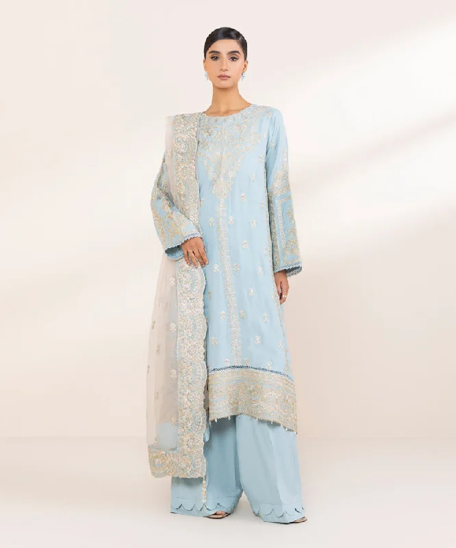 3 Piece - Embroidered Raw Silk Suit