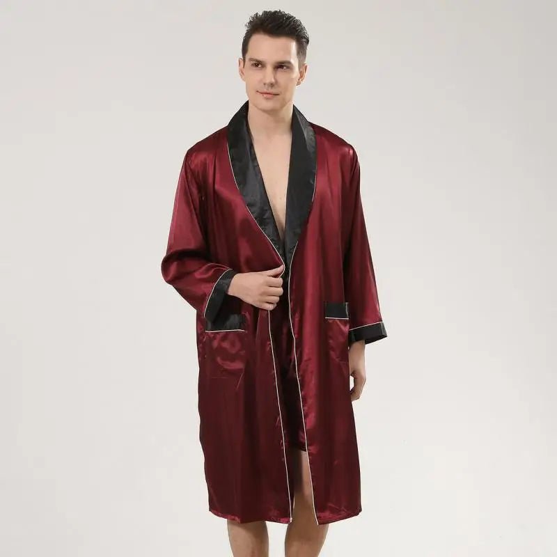 Men Satin Robe Set Loose Bathrobe Gown Long Sleeve 2PCS Sleewear Lapel Robe&Shorts Male Casual Sleep Set Silky Pajamas Set