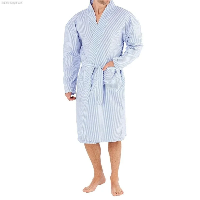 Men's Lighweight Check Stripe Kimono Wrap Dressing Gown