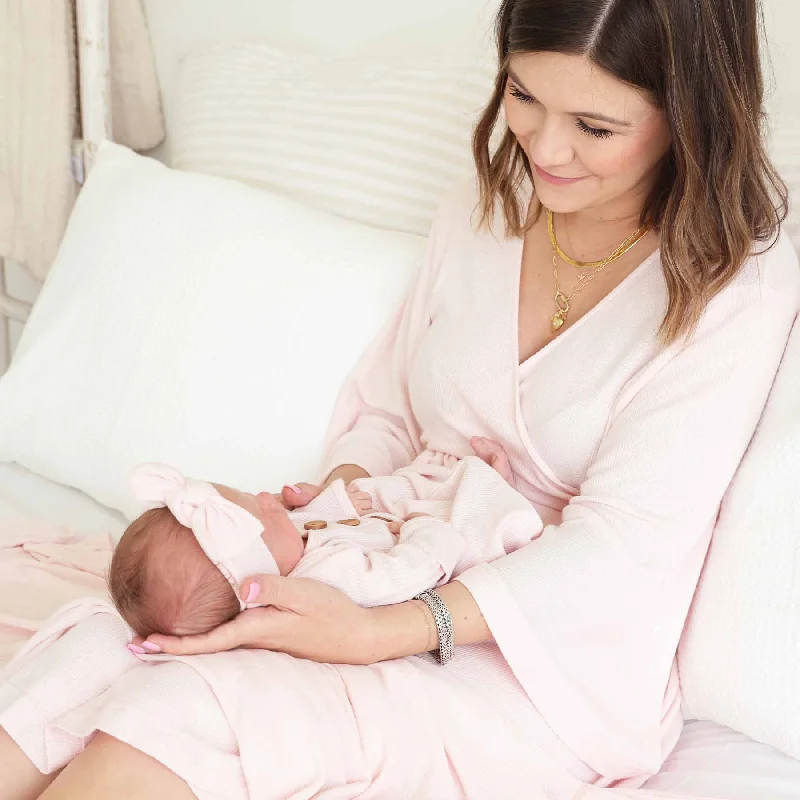 Pearl Pink Waffle Bamboo Knit Maternity Robe